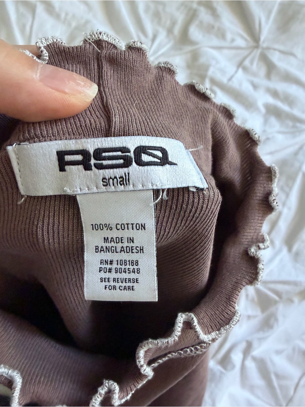 RSQ Chocolate Brown Lettuce-Edge Mock Neck Tee - Picture 3 of 3
